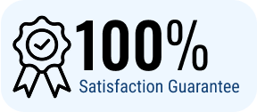 100% satisfaction guarantee badge with a checkmark ribbon